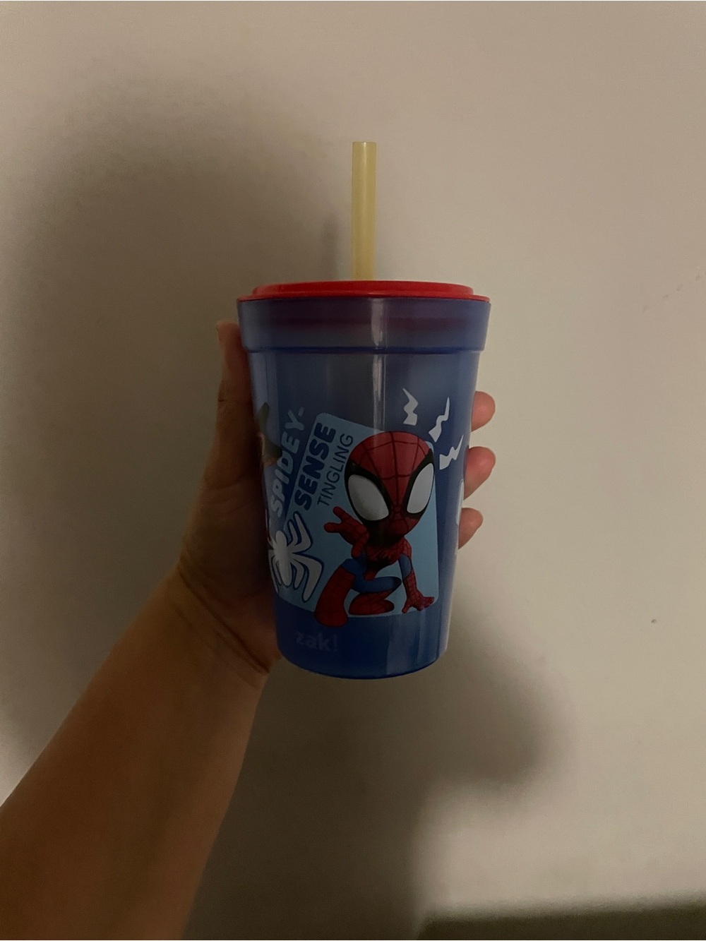 Marvel Spider-Man Blue Cup with Red Lid and Yellow Straw